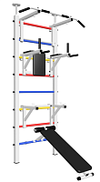 Шведская стенка Sv Sport враспор (Турник стандарт/Брусья/Стойка/Скамья) (258-275 см) арт.707 ( Белый) ( Разноцветные перекладины)