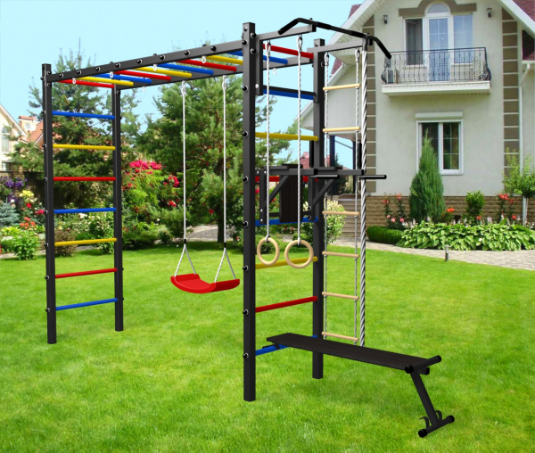 Уличная шведская стенка Sv Sport рукоход У518 (Турник/Брусья/Скамья/"Лодочка"/Канат/кольца/лестница)