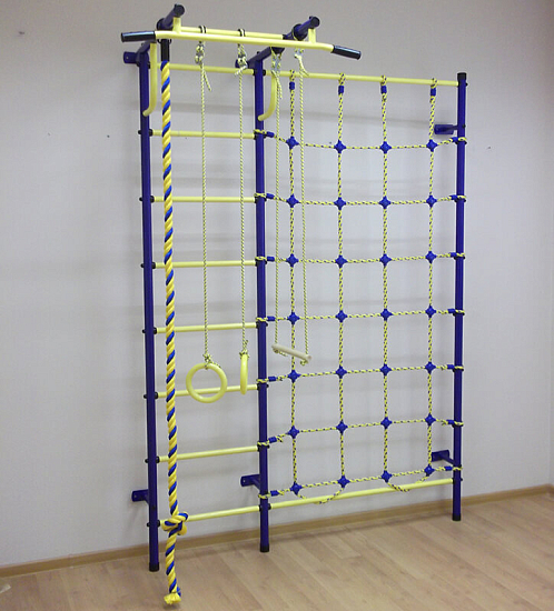 Детский спортивный комплекс ДСК "Пионер-С3н" с сетью (пристеночный) сине-жёлтый